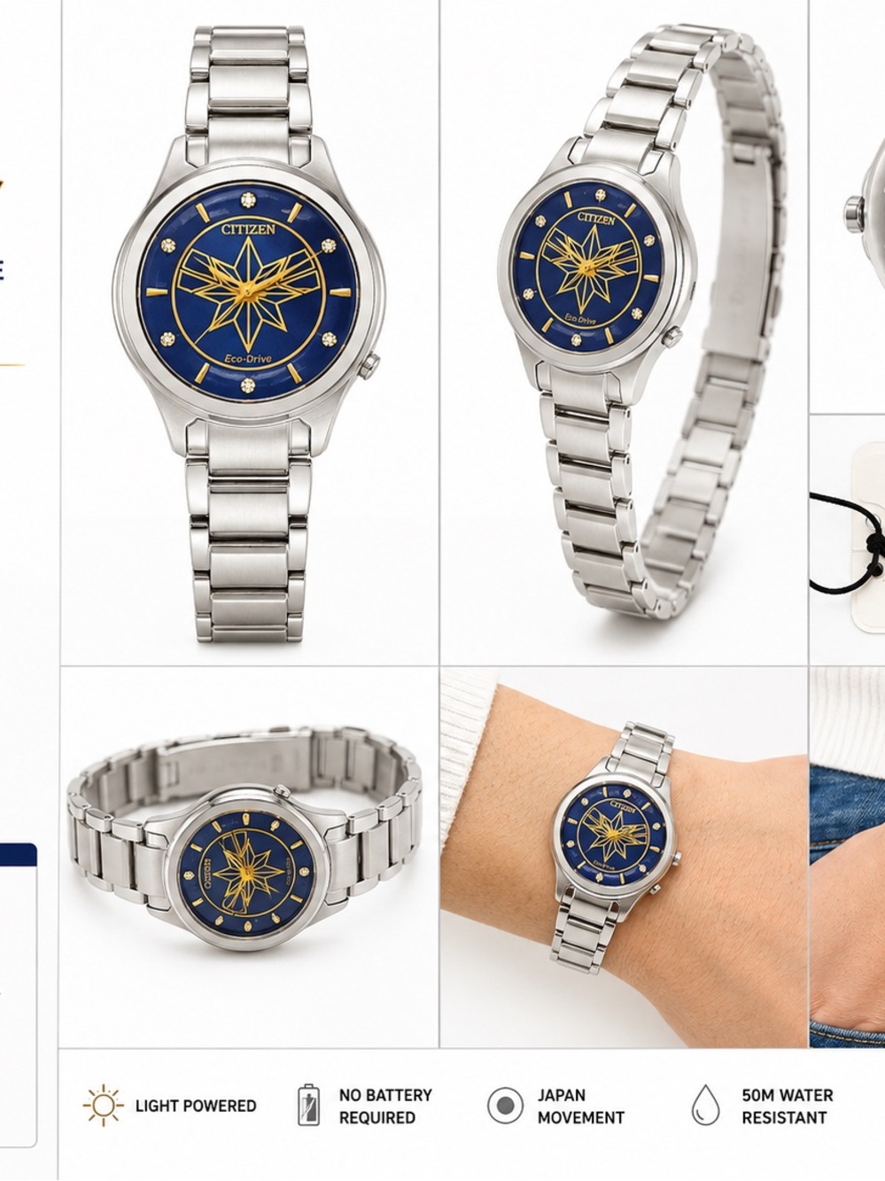 Citizen Silver Bracelet Watch with Blue and Gold Star Dial